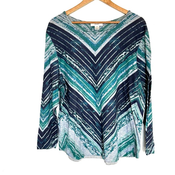 CJ Banks Shirt Women's 1X Chevron Long Sleeve Pullover Top - Picture 1 of 9